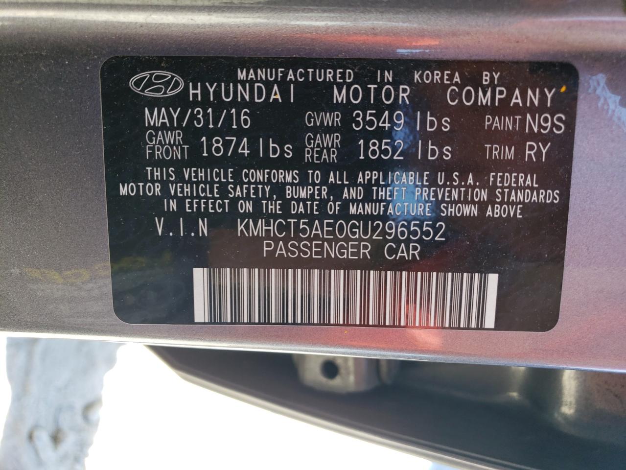 2016 Hyundai Accent Se VIN: KMHCT5AE0GU296552 Lot: 81312555