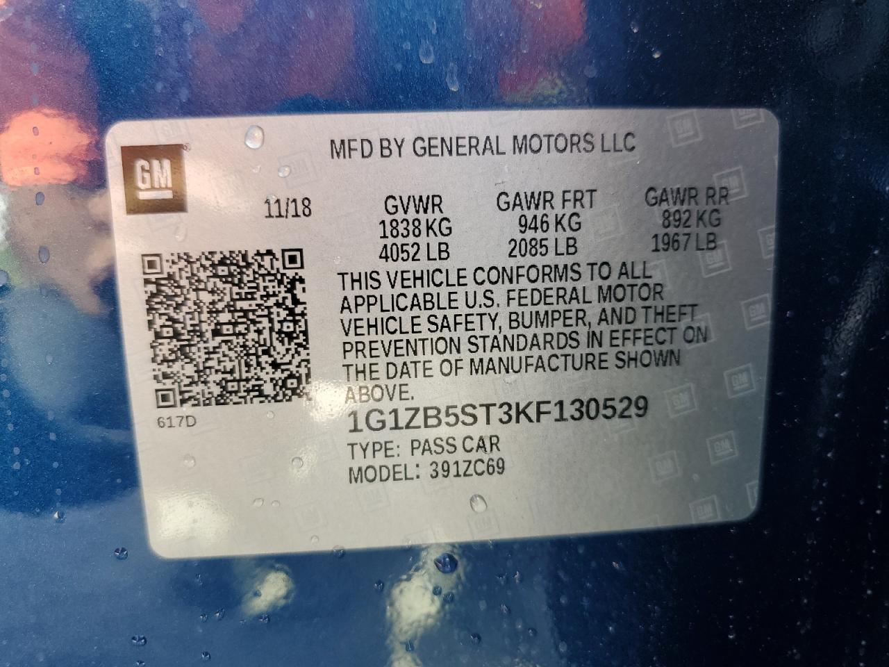 2019 Chevrolet Malibu Ls VIN: 1G1ZB5ST3KF130529 Lot: 81295925