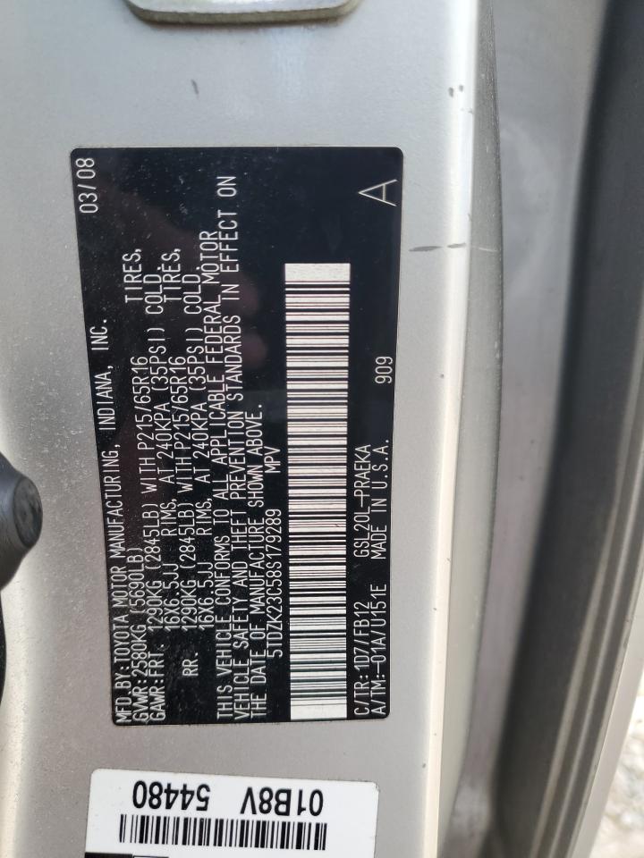 2008 Toyota Sienna Ce VIN: 5TDZK23C58S179289 Lot: 84463885