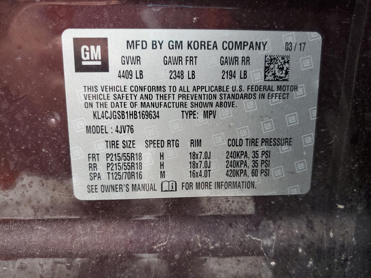 2017 Buick Encore Essence VIN: KL4CJGSB1HB169634 Lot: 80801915