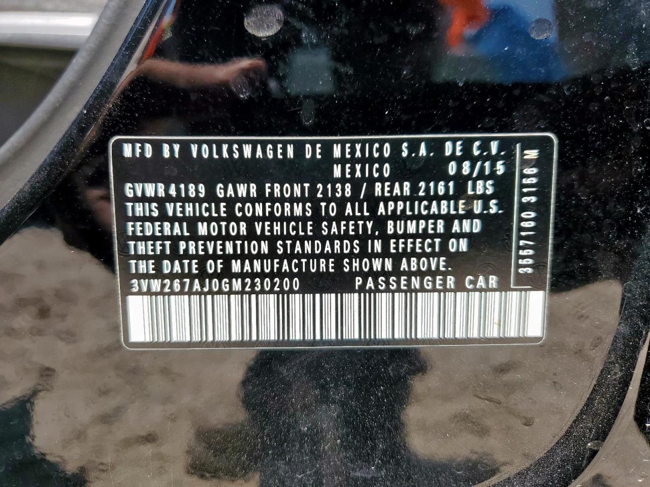 2016 Volkswagen Jetta S VIN: 3VW267AJ0GM230200 Lot: 71981465
