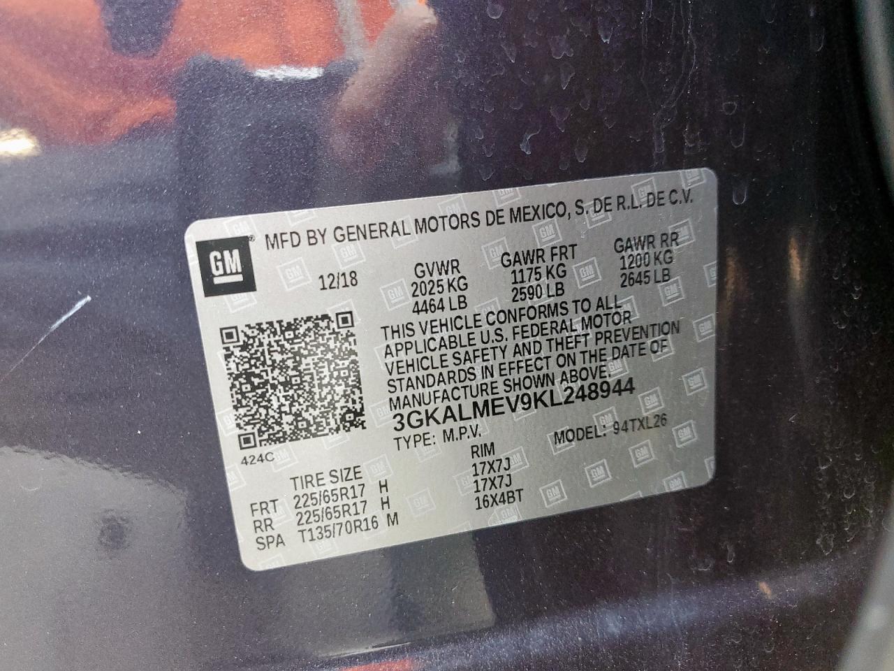 2019 GMC Terrain Sle VIN: 3GKALMEV9KL248944 Lot: 80627035