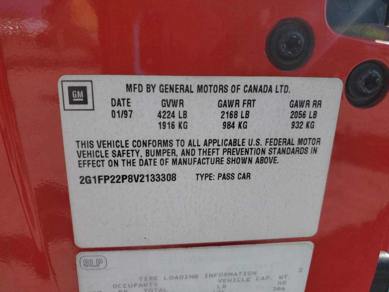 1997 Chevrolet Camaro Z28 VIN: 2G1FP22P8V2133308 Lot: 71510385