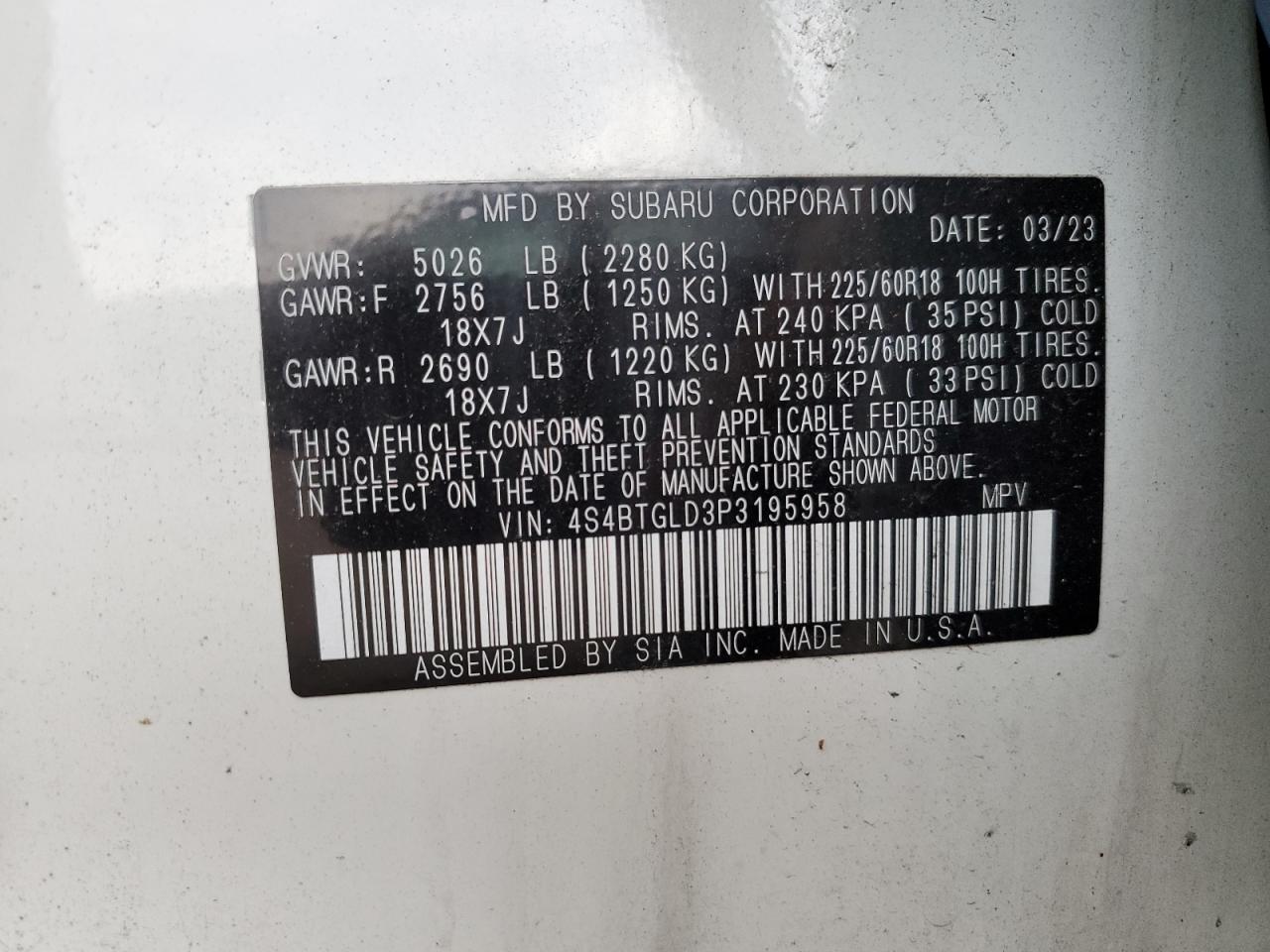 2023 Subaru Outback Onyx Edition Xt VIN: 4S4BTGLD3P3195958 Lot: 81863765