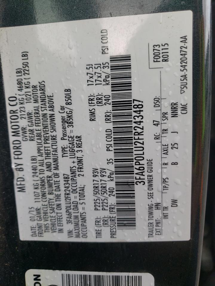 2015 Ford Fusion Se Hybrid VIN: 3FA6P0LU2FR243487 Lot: 82092785