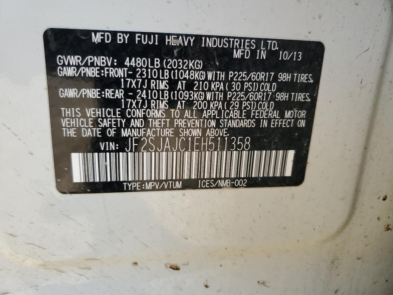 2014 Subaru Forester 2.5I Limited VIN: JF2SJAJC1EH511358 Lot: 80504405