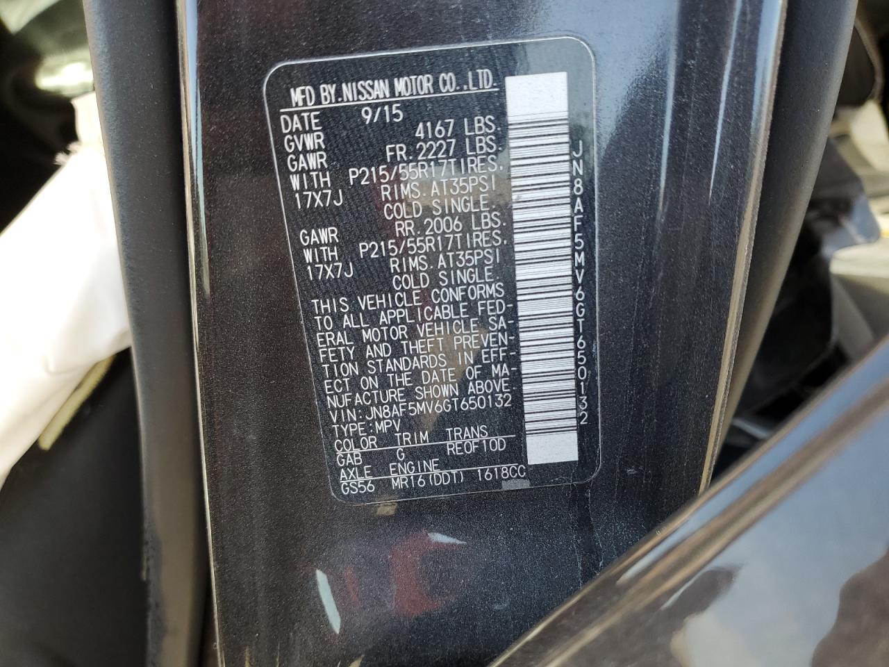 2016 Nissan Juke S VIN: JN8AF5MV6GT650132 Lot: 70700055