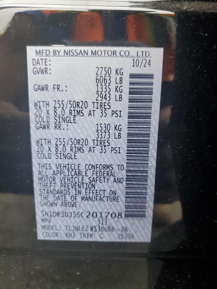 2025 Nissan Pathfinder Platinum VIN: 5N1DR3DJ5SC201708 Lot: 83776145