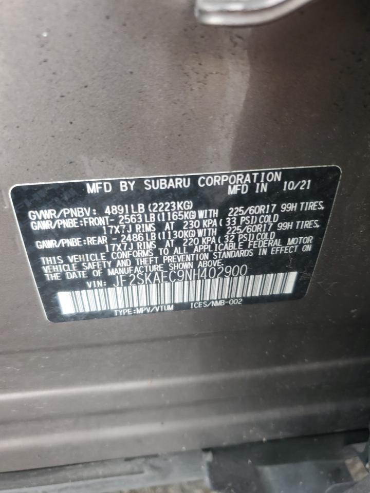 2022 Subaru Forester Premium VIN: JF2SKAEC9NH402900 Lot: 81396555