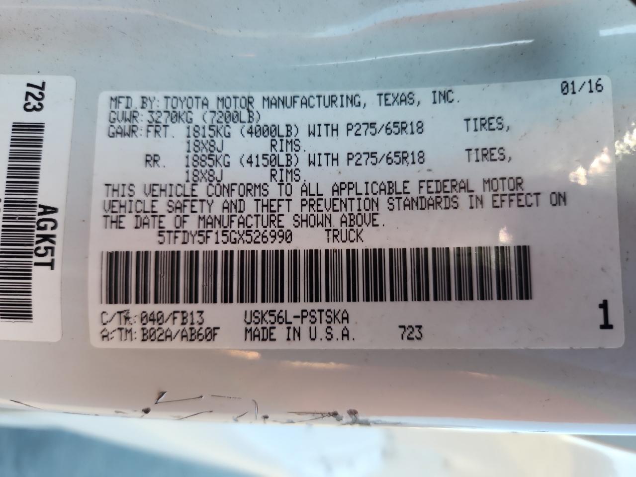 2016 Toyota Tundra Crewmax Sr5 VIN: 5TFDY5F15GX526990 Lot: 70645995