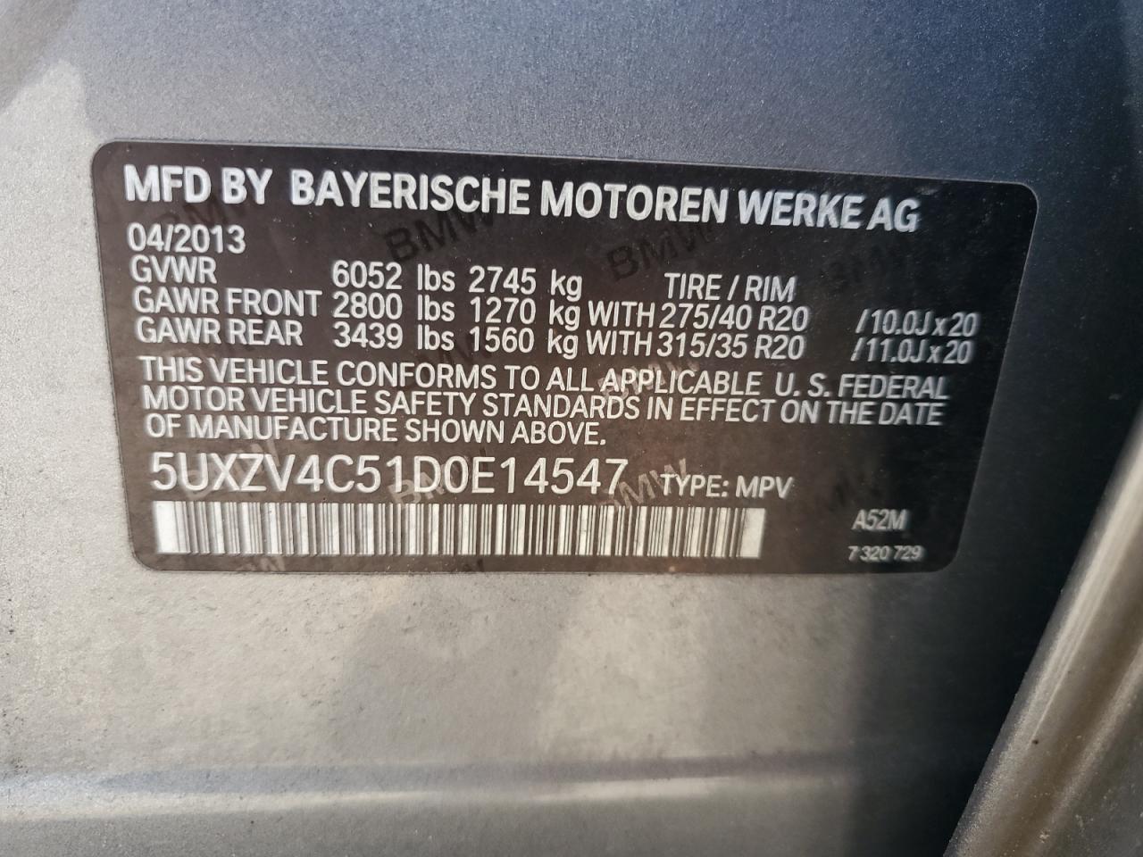 2013 BMW X5 xDrive35I VIN: 5UXZV4C51D0E14547 Lot: 70951975