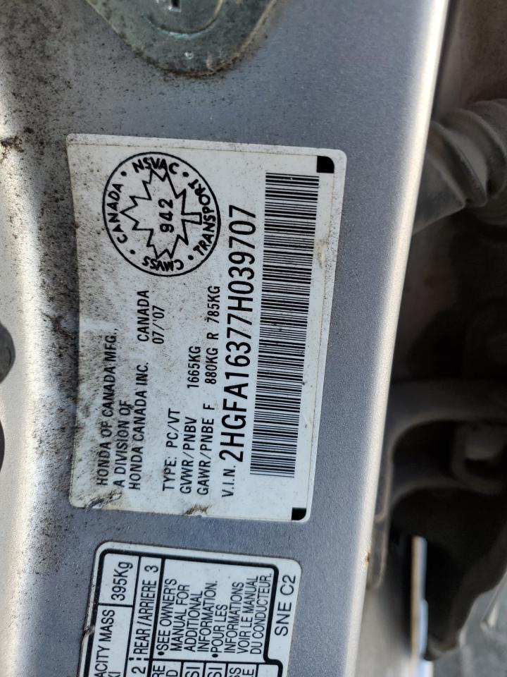 2007 Honda Civic Dx VIN: 2HGFA16377H039707 Lot: 71030065