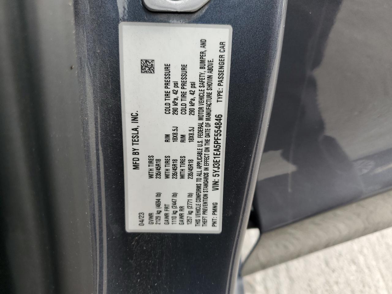 2023 Tesla Model 3 VIN: 5YJ3E1EA5PF554846 Lot: 80649645