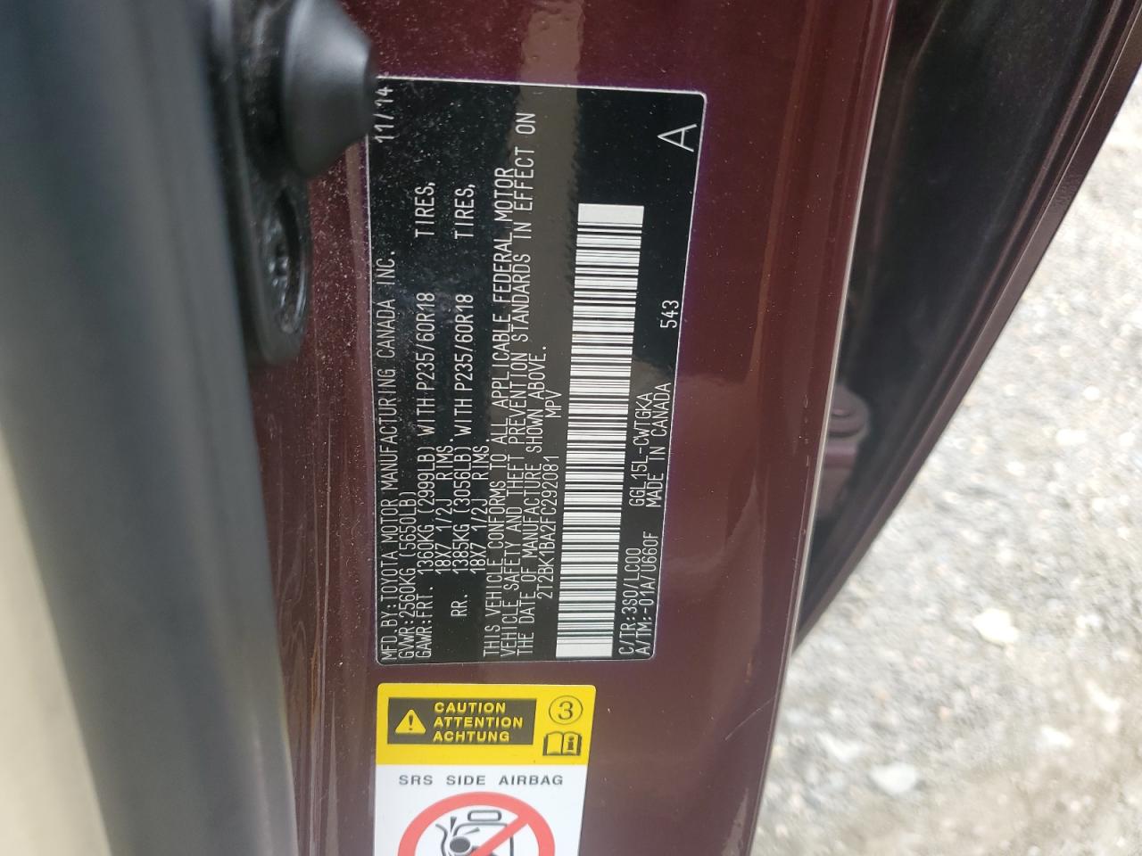 2015 Lexus Rx 350 Base VIN: 2T2BK1BA2FC292081 Lot: 84770465