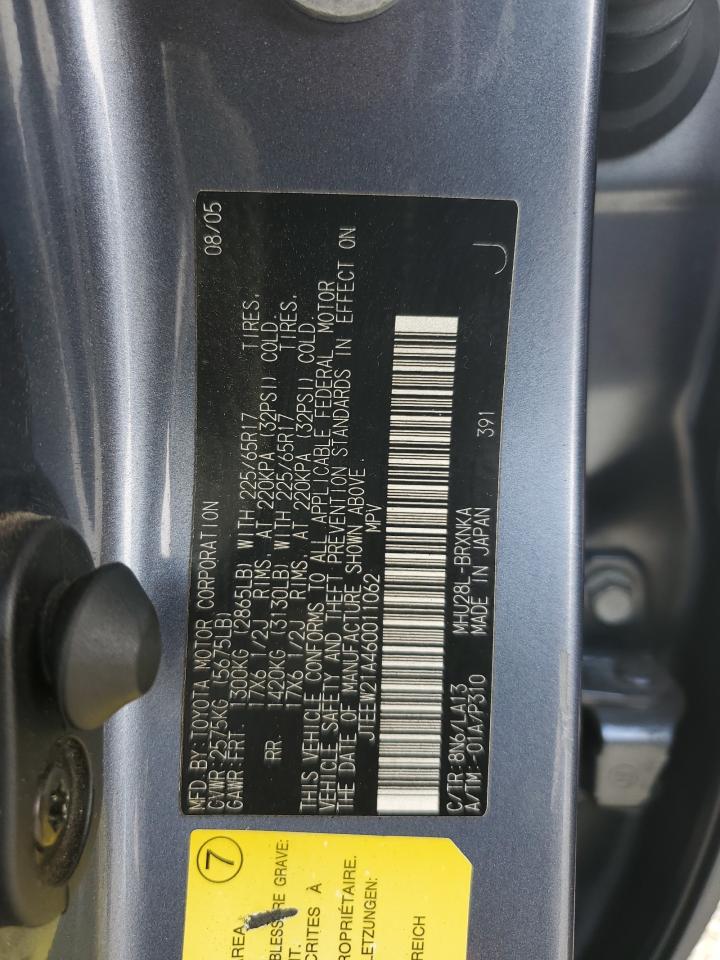 2006 Toyota Highlander Hybrid VIN: JTEEW21A460011062 Lot: 81300645