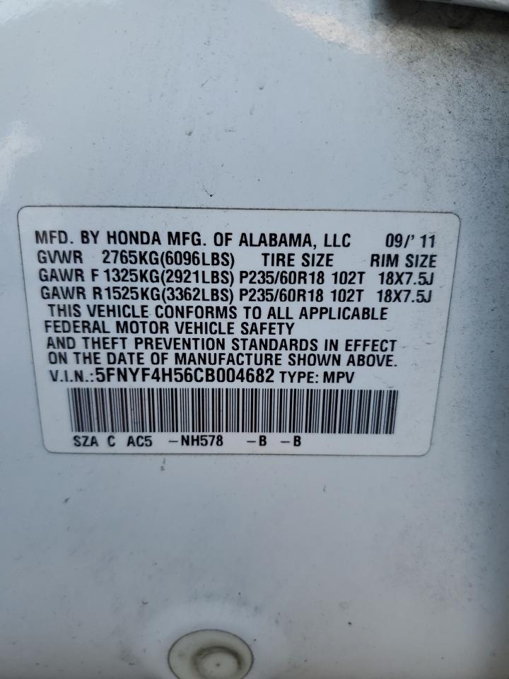 2012 Honda Pilot Exl VIN: 5FNYF4H56CB004682 Lot: 84647425