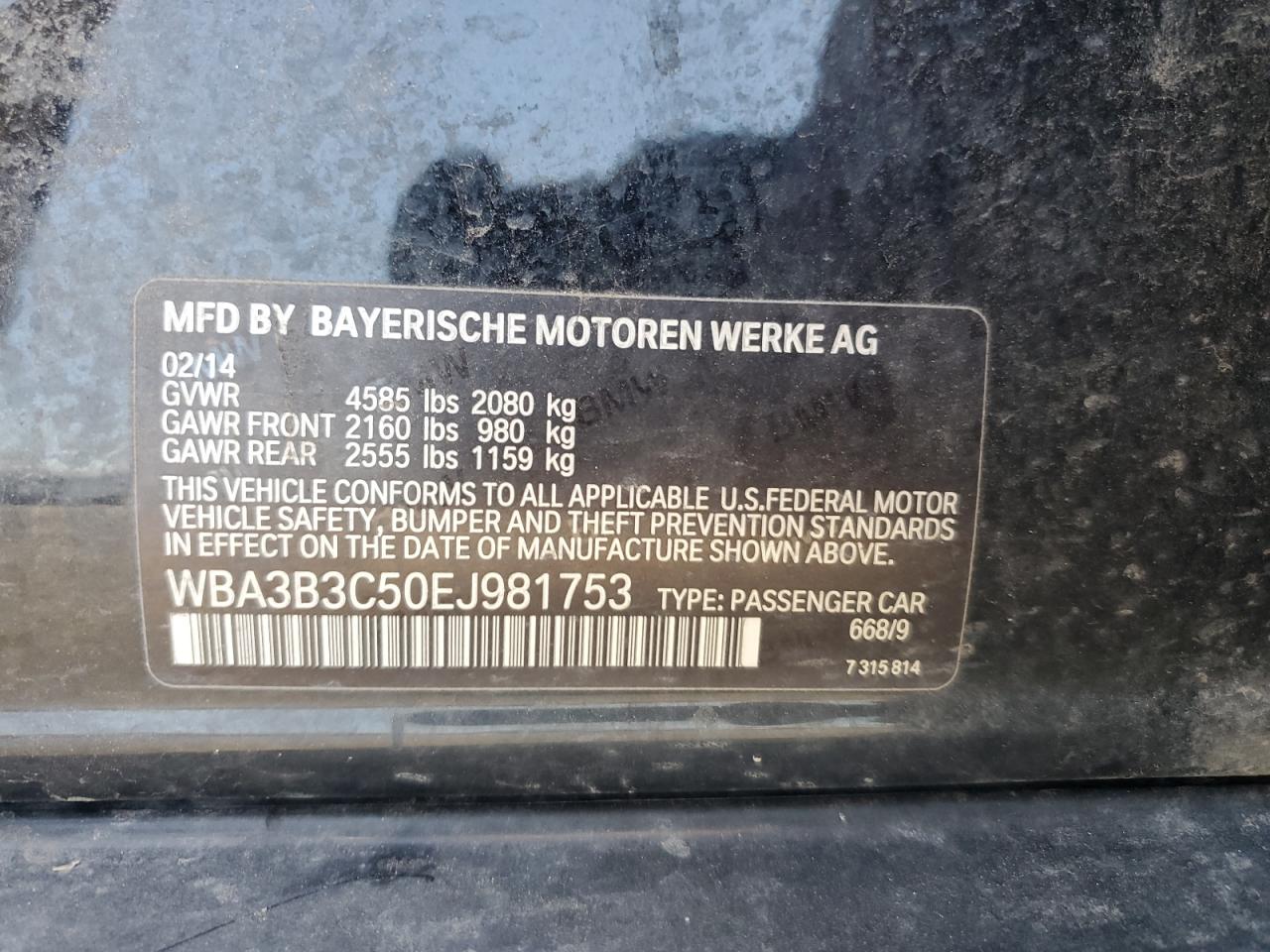 2014 BMW 328 Xi VIN: WBA3B3C50EJ981753 Lot: 81776425