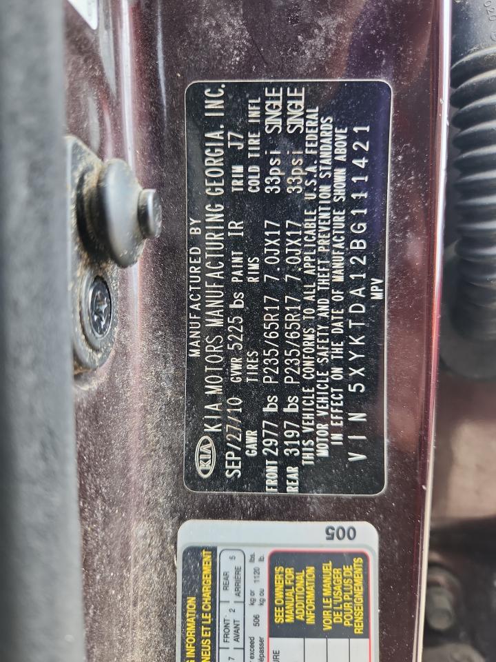 2011 Kia Sorento Base VIN: 5XYKTDA12BG111421 Lot: 84383555