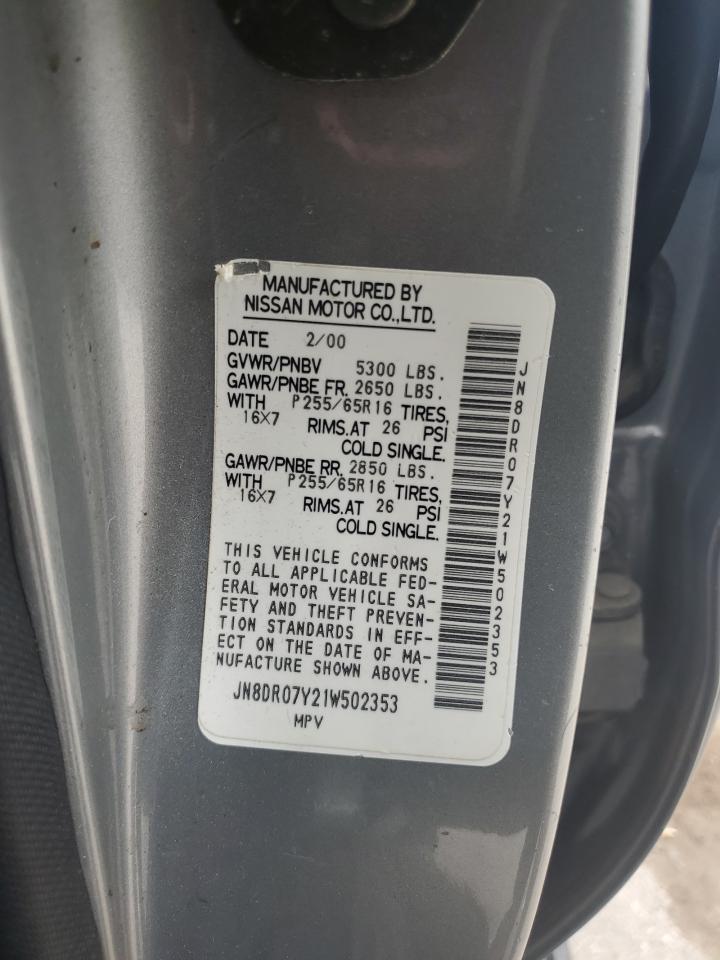 2001 Nissan Pathfinder Le VIN: JN8DR07Y21W502353 Lot: 81490535