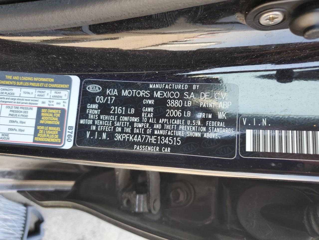 2017 Kia Forte Lx VIN: 3KPFK4A77HE134515 Lot: 70908955