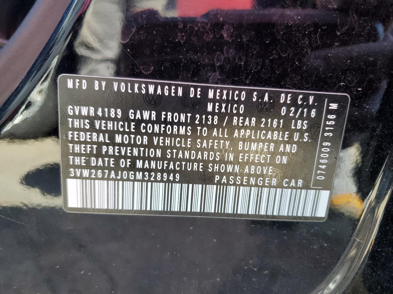 2016 Volkswagen Jetta S VIN: 3VW267AJ0GM328949 Lot: 71190395