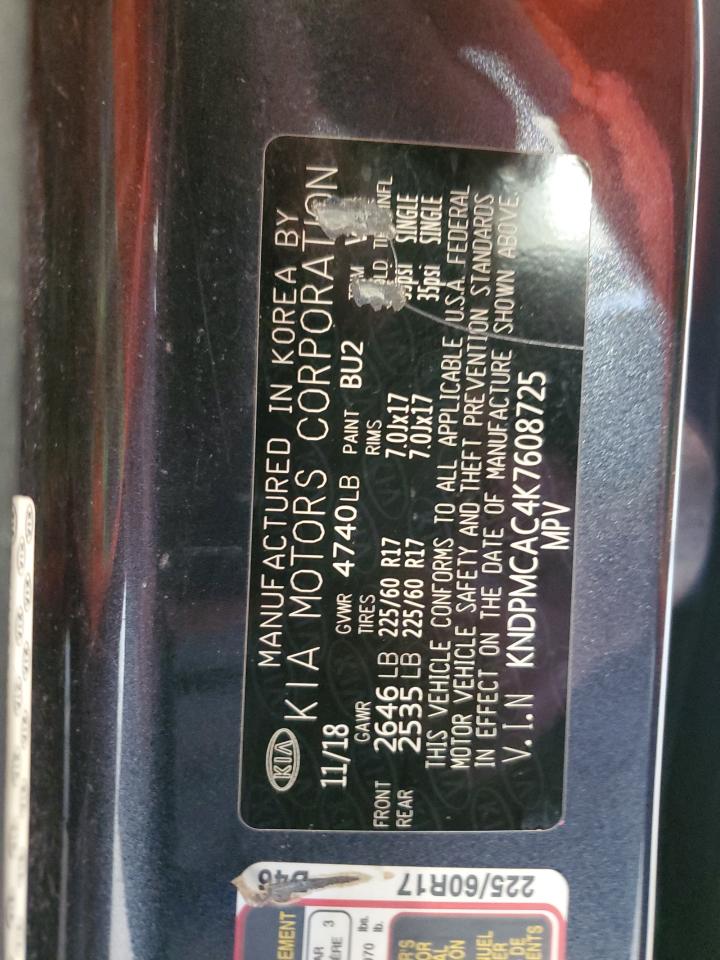 2019 Kia Sportage Lx VIN: KNDPMCAC4K7608725 Lot: 83799295