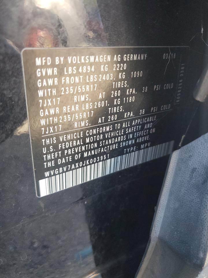 2018 Volkswagen Tiguan Limited VIN: WVGBV7AX0JK003951 Lot: 81550705