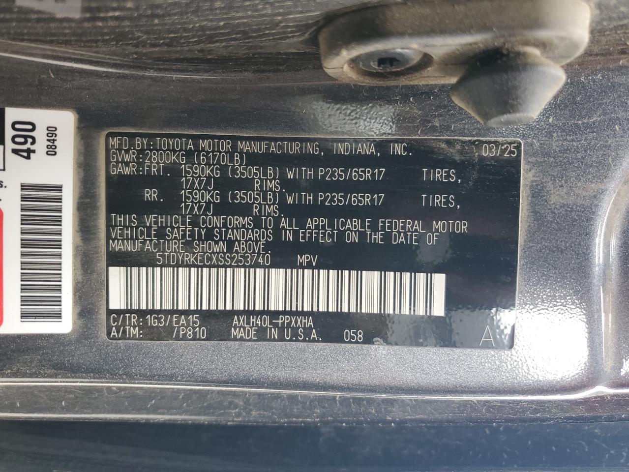 2025 Toyota Sienna Xle VIN: 5TDYRKECXSS253740 Lot: 84622725