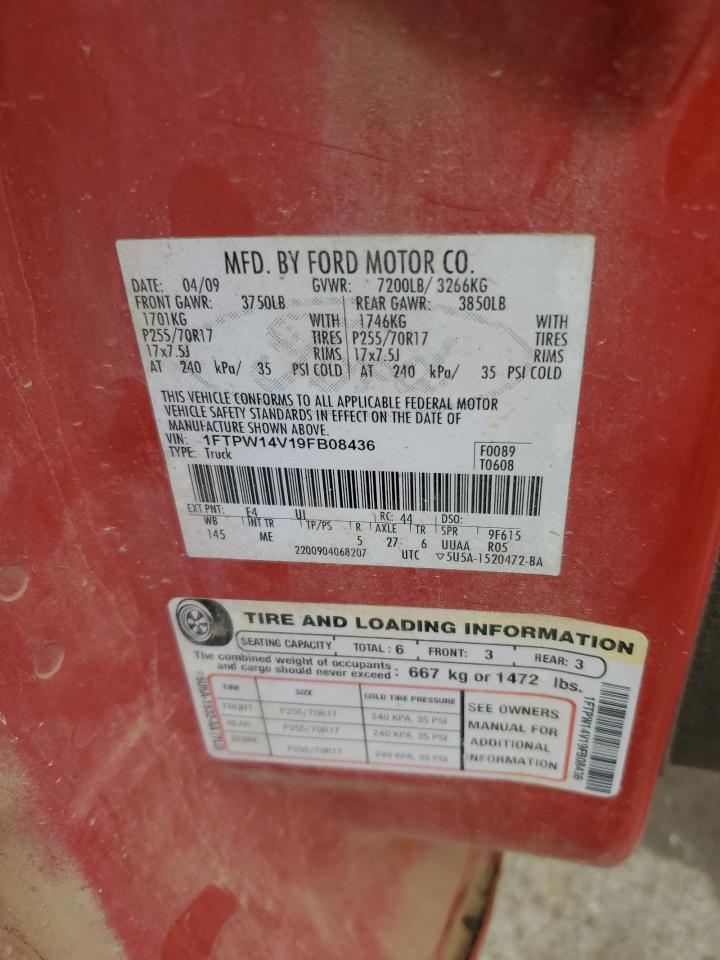 2009 Ford F150 Supercrew VIN: 1FTPW14V19FB08436 Lot: 80266665