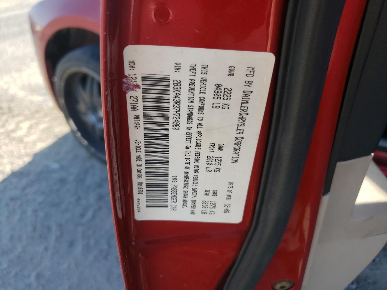 2007 Dodge Charger Se VIN: 2B3KA43R37H724960 Lot: 81721145