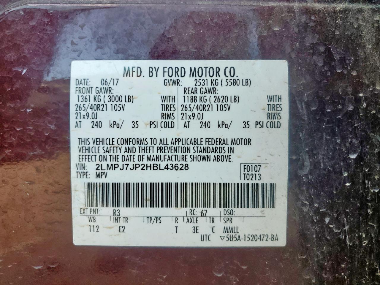 2017 Lincoln Mkx Black Label VIN: 2LMPJ7JP2HBL43628 Lot: 81796715