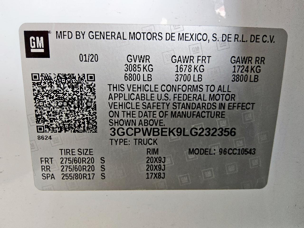 2020 Chevrolet Silverado C1500 Custom VIN: 3GCPWBEK9LG232356 Lot: 81489065