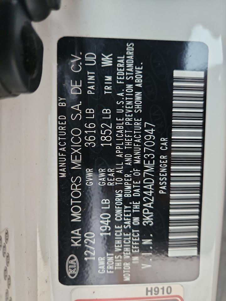 2021 Kia Rio Lx VIN: 3KPA24AD7ME370947 Lot: 80666935