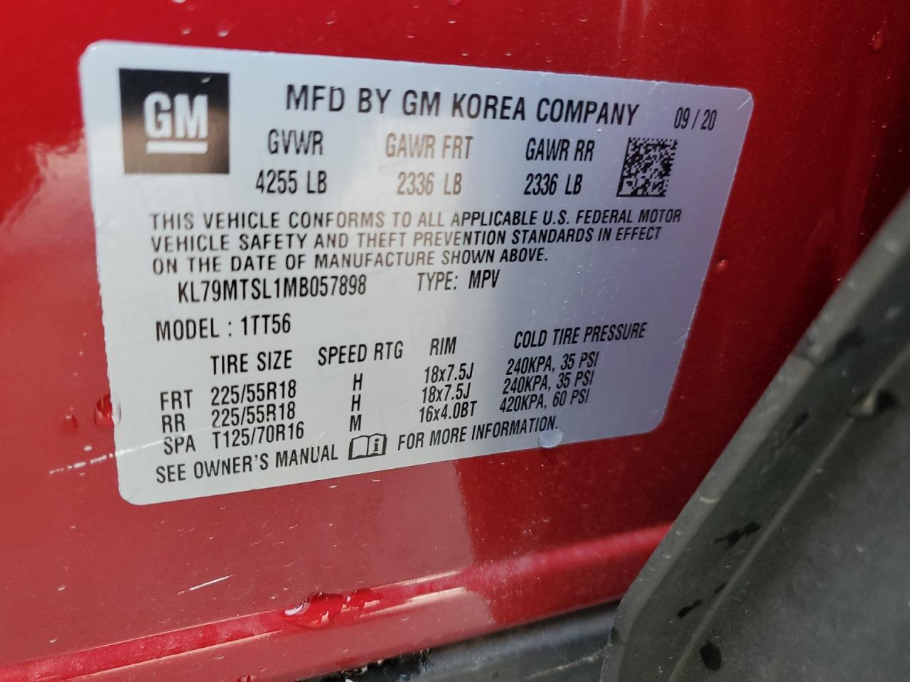 2021 Chevrolet Trailblazer Rs VIN: KL79MTSL1MB057898 Lot: 81056645
