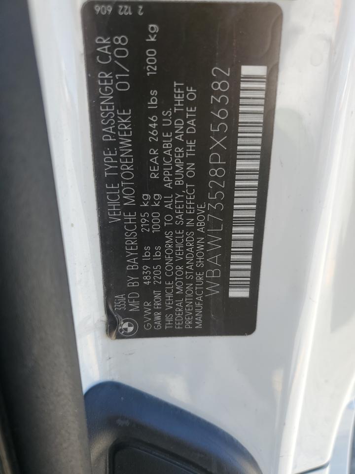 2008 BMW 335 I VIN: WBAWL73528PX56382 Lot: 72057985