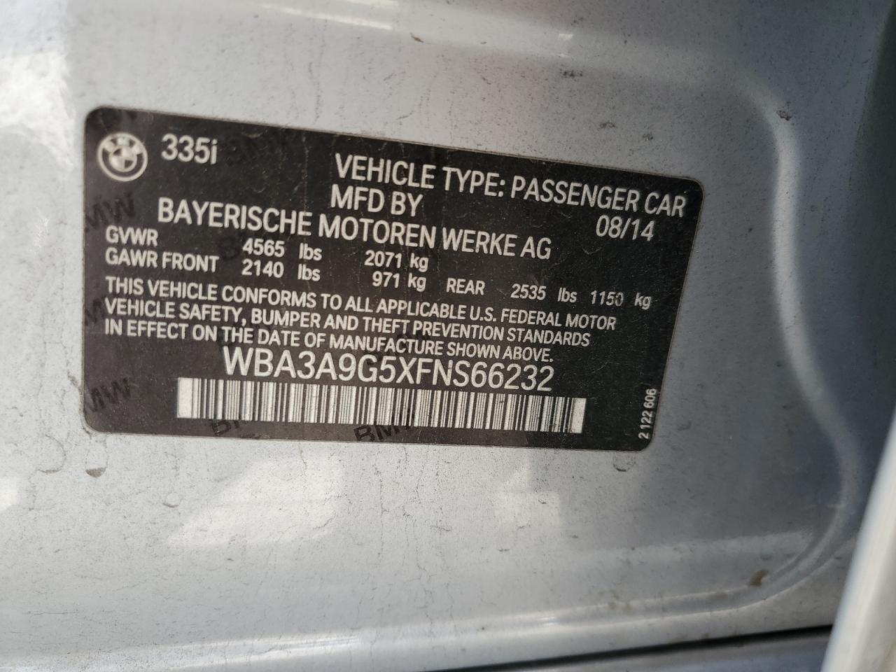 2015 BMW 335 I VIN: WBA3A9G5XFNS66232 Lot: 81903855