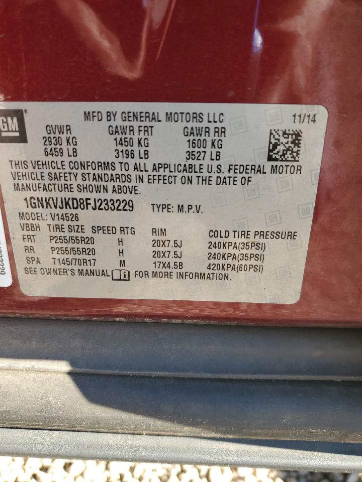 2015 Chevrolet Traverse Ltz VIN: 1GNKVJKD8FJ233229 Lot: 84183625