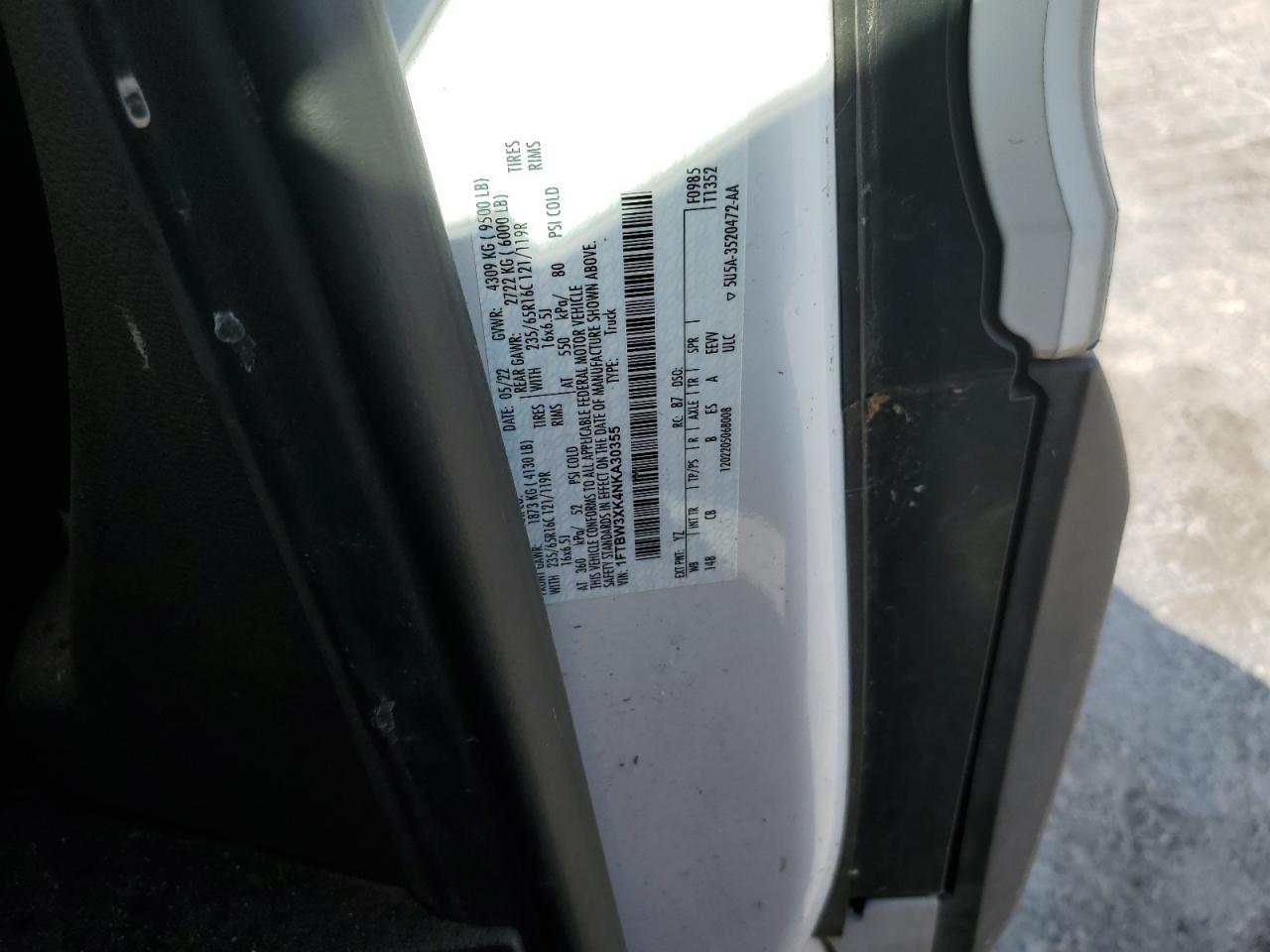 2022 Ford Transit T-350 VIN: 1FTBW3XK4NKA30355 Lot: 83989245