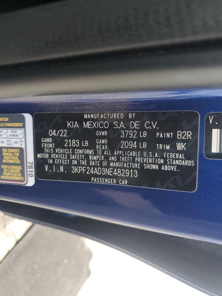 2022 Kia Forte Fe VIN: 3KPF24AD3NE482913 Lot: 81149655