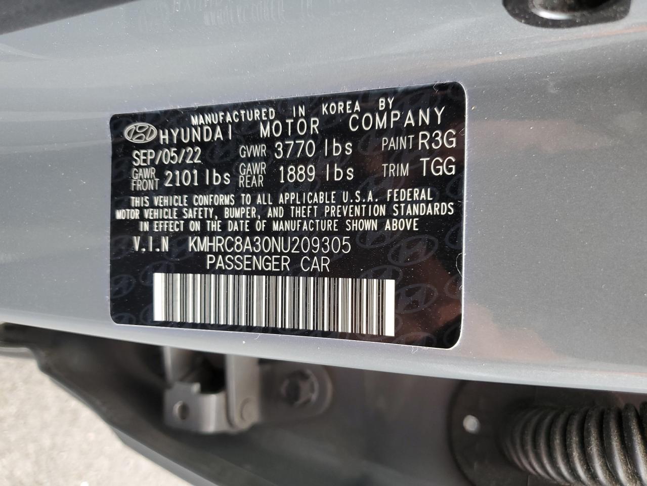 2022 Hyundai Venue Sel VIN: KMHRC8A30NU209305 Lot: 71399695