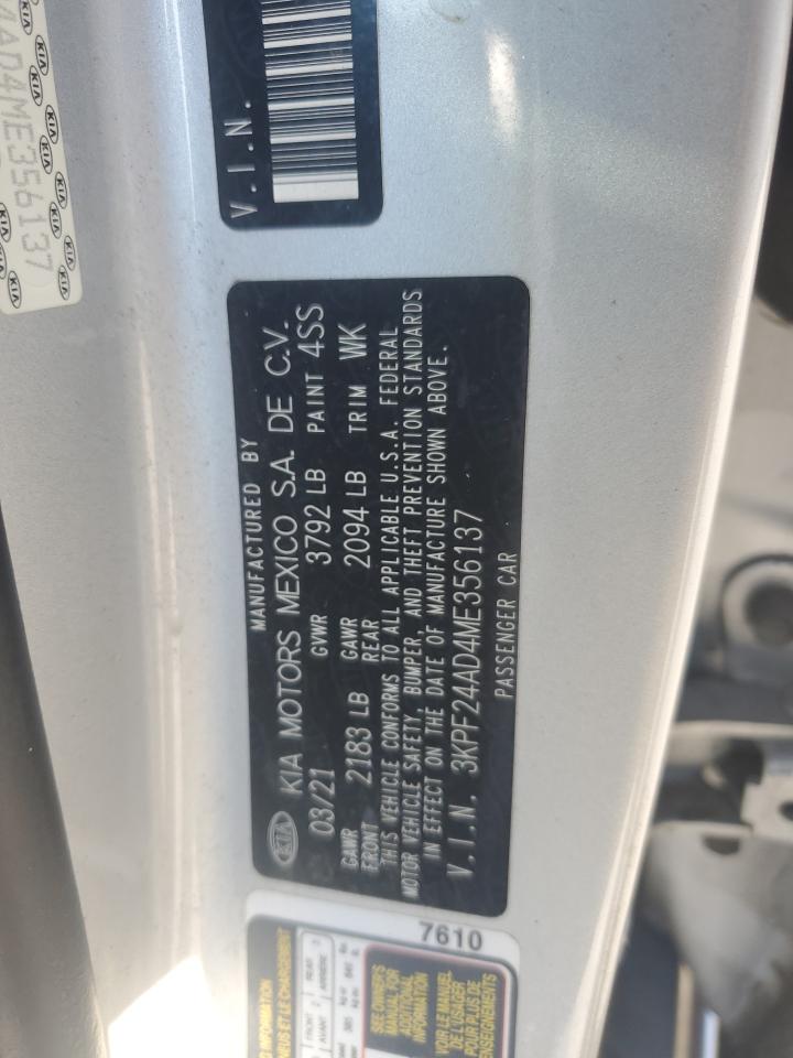2021 Kia Forte Fe VIN: 3KPF24AD4ME356137 Lot: 81565875