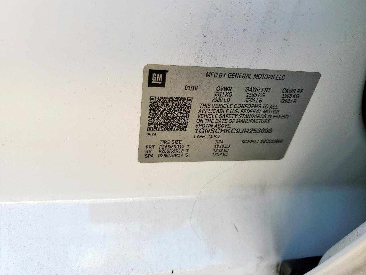 2018 Chevrolet Suburban C1500 Lt VIN: 1GNSCHKC9JR253098 Lot: 81742825