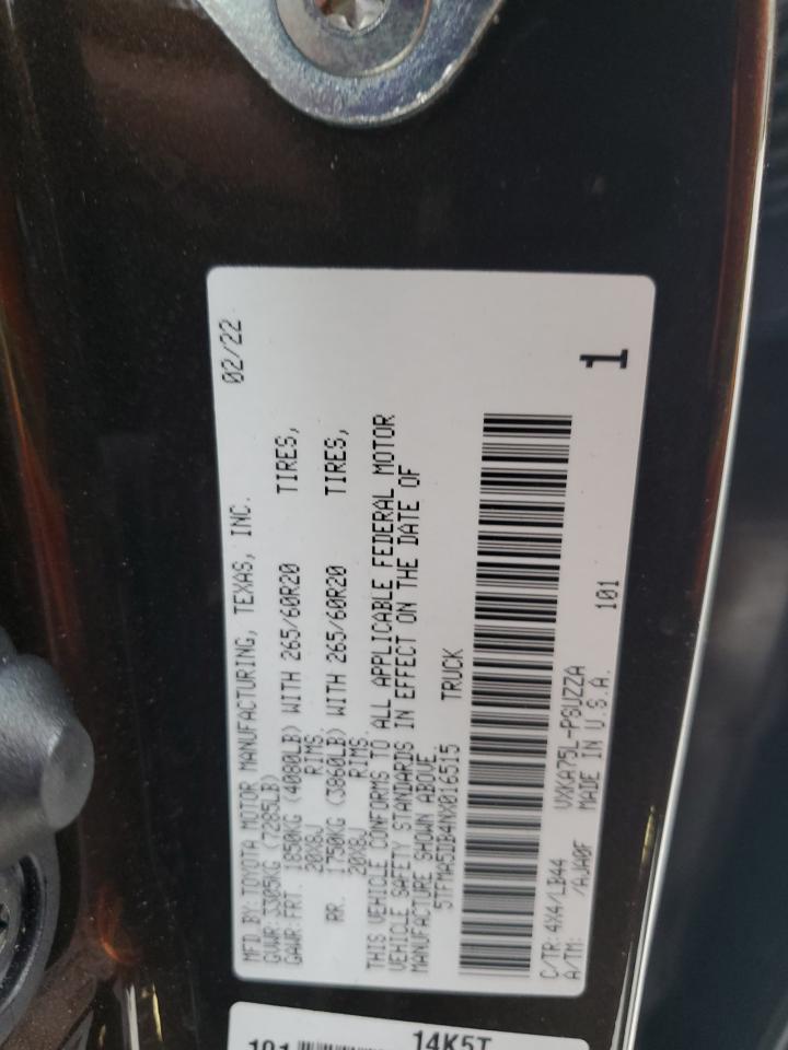 2022 Toyota Tundra Crewmax Platinum VIN: 5TFMA5DB4NX016515 Lot: 81124375