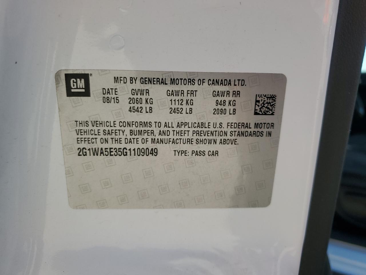 2016 Chevrolet Impala Limited Ls VIN: 2G1WA5E35G1109049 Lot: 84420075