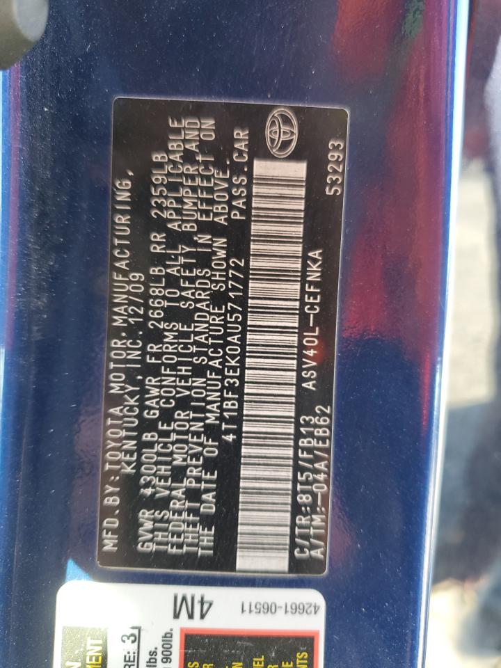 2010 Toyota Camry VIN: 4T1BF3EK0AU571772 Lot: 71834705