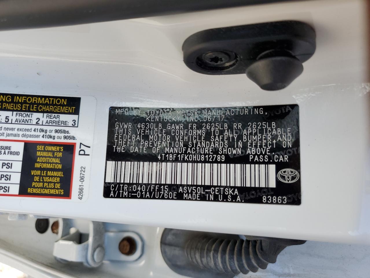 2017 Toyota Camry Le VIN: 4T1BF1FK0HU812789 Lot: 84384395