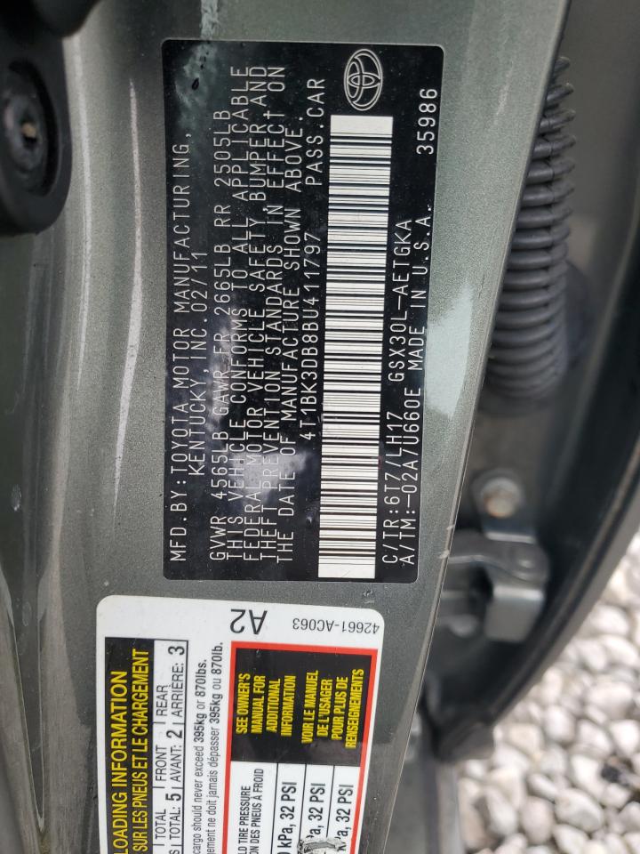 2011 Toyota Avalon Base VIN: 4T1BK3DB8BU411797 Lot: 81698765