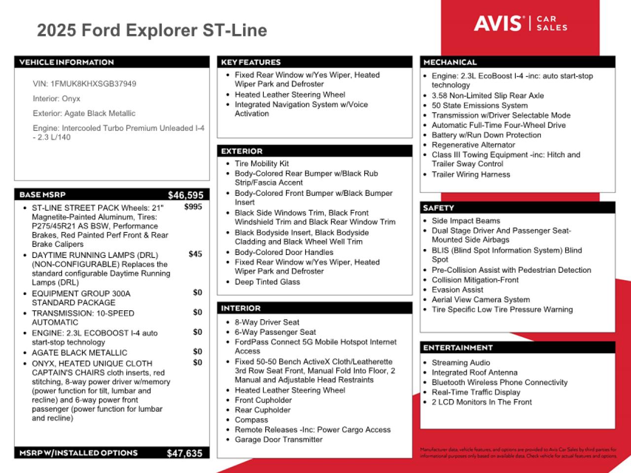 2025 Ford Explorer St-Line VIN: 1FMUK8KHXSGB37949 Lot: 84734655
