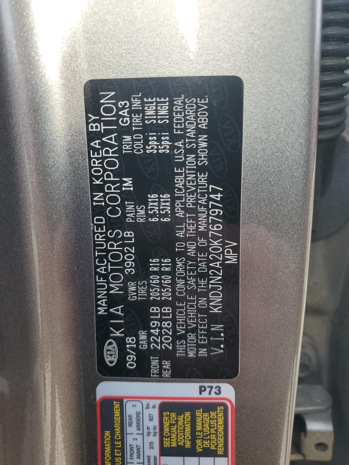 2019 Kia Soul VIN: KNDJN2A20K7679747 Lot: 84193855