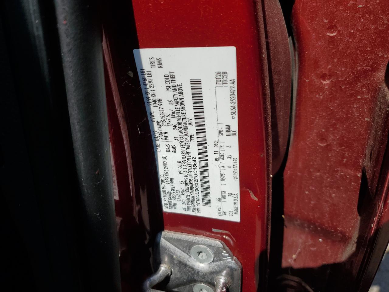 2015 Ford Escape Se VIN: 1FMCU9GX2FUC18642 Lot: 72014475